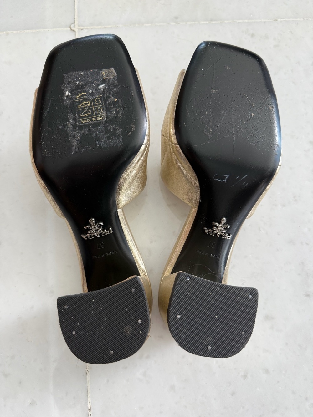 PRADA Gold Quilted Leather Slide Heels - Picture 3 of 3